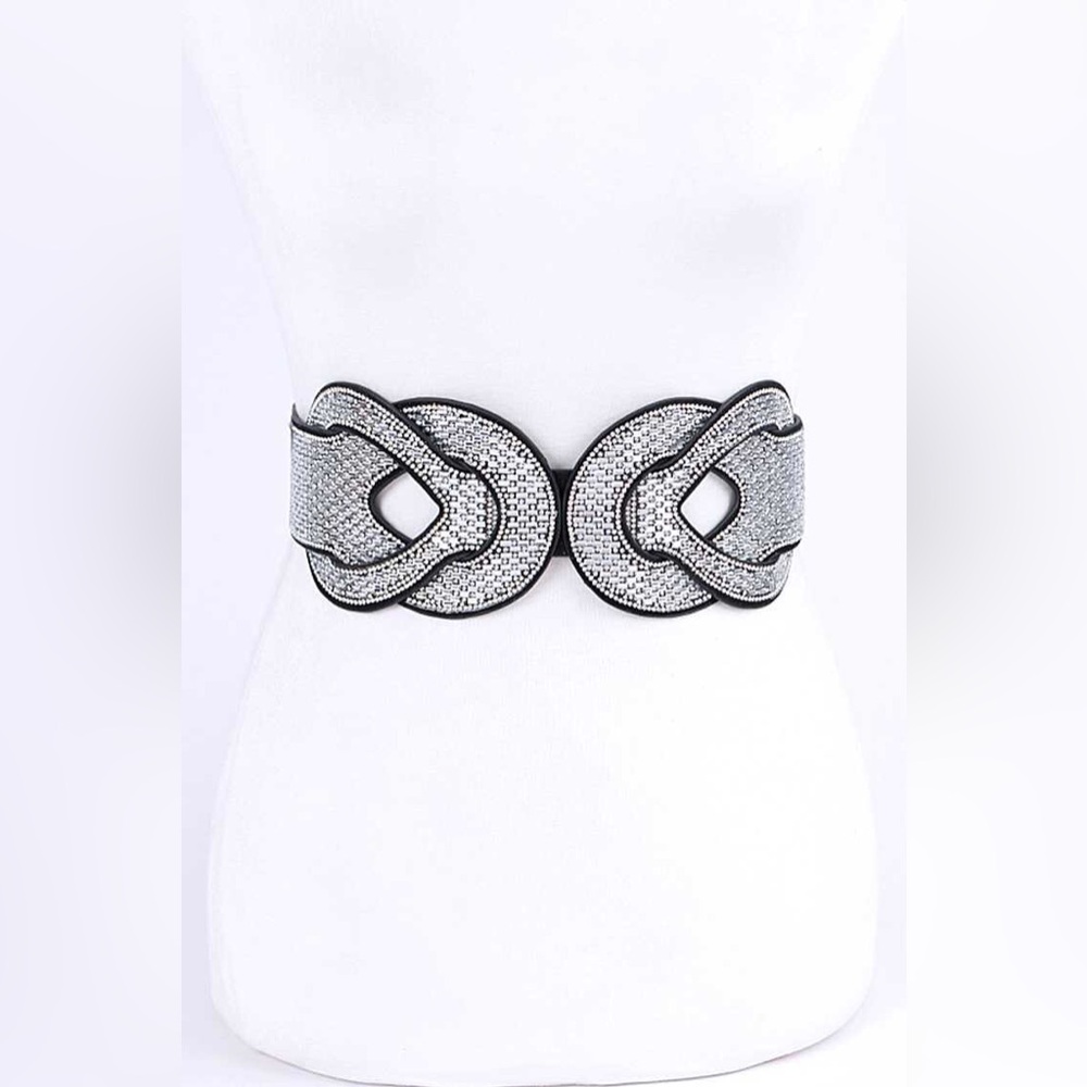 Hematite Rhinestone Corset Waist Statement Belt - Picture 5 of 9